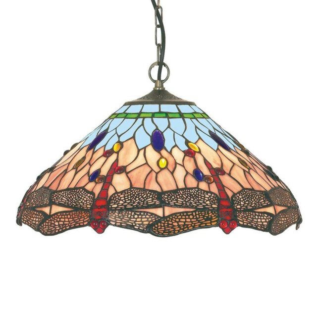 Searchlight 1283-16 Dragonfly Tiffany Ceiling Pendant In Antique Brass