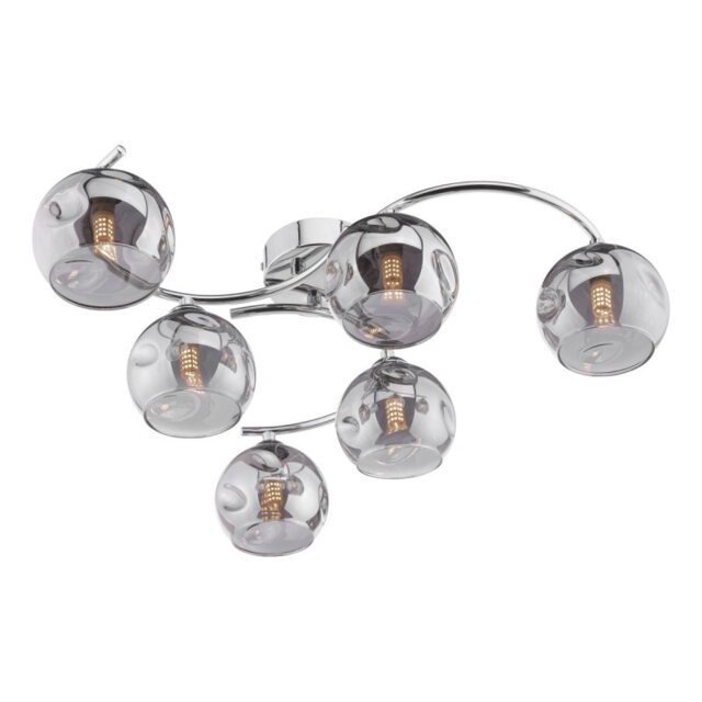 Dar Lighting Nakita 6 Light Semi Flush Ceiling Light In Polished Chrome With Smoked Dimpled Glass NAK6450-15