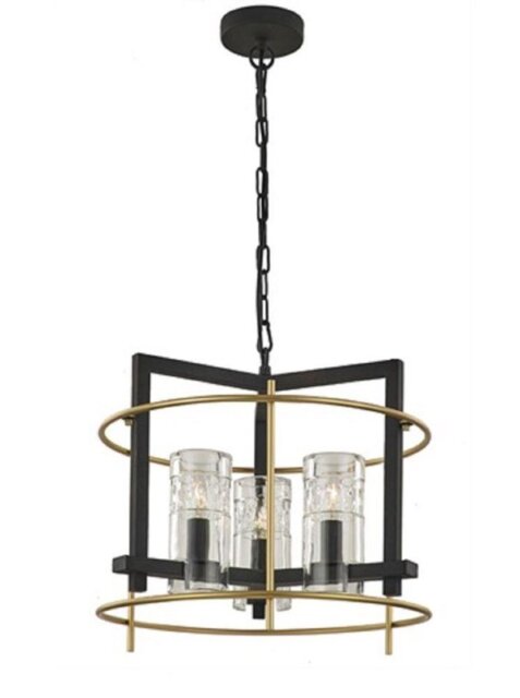 Franklite FL2368/3 Diner Three Light Ceiling Pendant Light In Antique Finish Ironwork And Matt Gold
