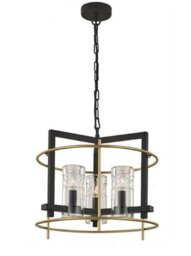 Franklite FL2368/3 Diner Three Light Ceiling Pendant Light In Antique Finish Ironwork And Matt Gold