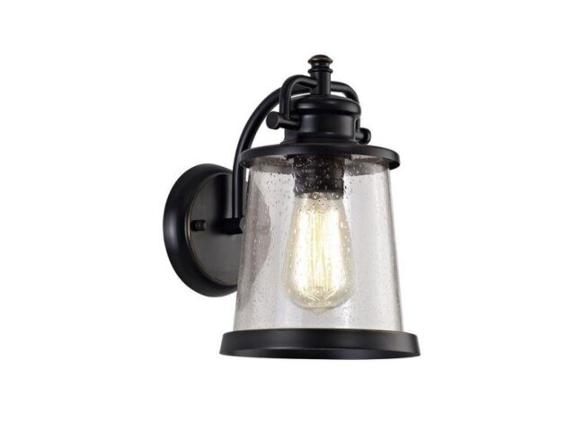 Oslo 1 Light Exterior Wall Light In Black Gold And Clear Glass
