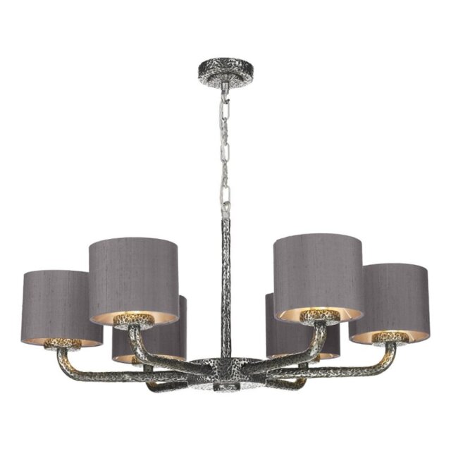 David Hunt Lighting SLO0667-37-SI Sloane 6 Light Dual Mount Pendant In Pewter With Silk Shades
