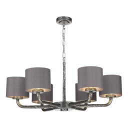 David Hunt Lighting SLO0667-37-SI Sloane 6 Light Dual Mount Pendant In Pewter With Silk Shades