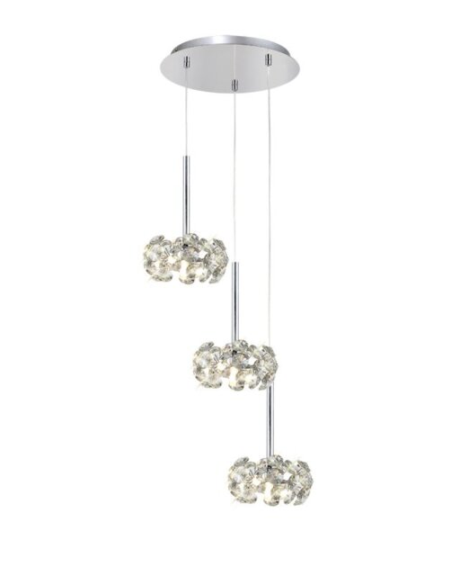 Prestige Fusion 3 Light Crystal Round Ceiling Pendant Light In Polished Chrome Finish
