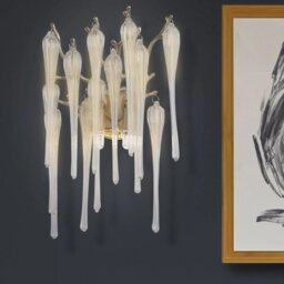 Searchlight Heritage 2 Light Wall Light In Gold With Clear Glass Drops 10425-2GO