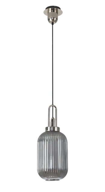 Glenn 1 Light Tubular Ceiling Pendant in Polished Nickel With Smoked Glass