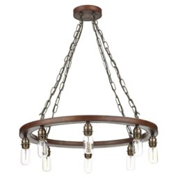 David Hunt Lighting SAD0883 Saddler 8 Light Pendant In Brown Leather Effect, Fitting Only
