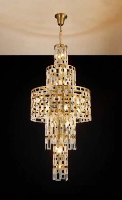 Italica 85 cm Round Tall Pendant In Matt Gold Finish With Clear Glass
