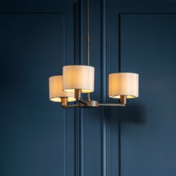 Endon Daley 3 Light Multi Arm Ceiling Light In Dark Antique Bronze With Faux Silk Shades