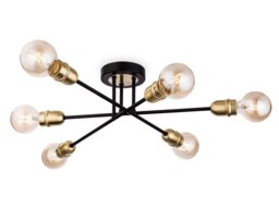 Firstlight 3701BK Trident 6 Light Flush Ceiling Light In Black With Brushed Brass