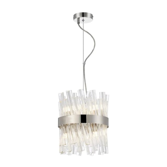 Hampton 6 Light Round Ceiling Pendant Light In Polished Nickel Finish With Clear Glass 25cm
