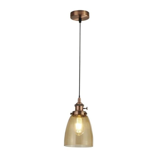 Searchlight 1921-1CU Pendants 1 Light Ceiling Pendant In Antique Brass With Amber Glass