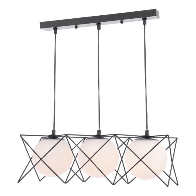 Dar Lighting Dreyson 3 Light Bar Ceiling Pendant Light In Matt Black With Opal Glass