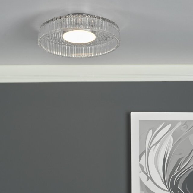Dar Lighting Leena Flush Ceiling Light In Polished Chrome With Ribbed Glass LED LEE5208