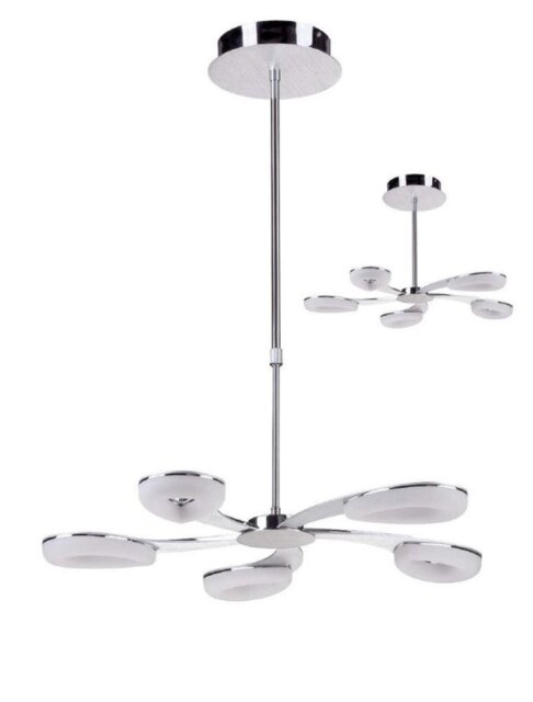 Mantra M8252 Juno LED 5 Light Telescopic Pendant/Semi Flush Ceiling Light In Satin Aluminium