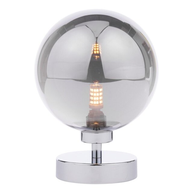 Dar Wisebuys Esben Touch Table Lamp In Polished Chrome And Large Smoked Glass