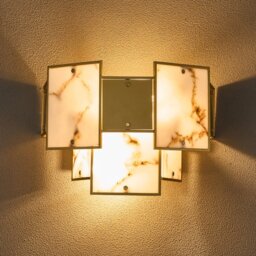 Swiss Wall Light With Metal And Faux Gold And Brown Alabaster Panels
