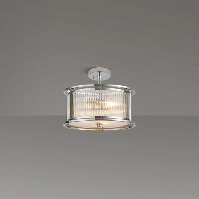 Arcade 35 cm Round Convertible Ceiling Light In Chrome Finish With Clear Ribbed Glass Panels