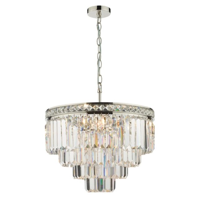 Dar Lighting Vyana 4 Light Crystal Ceiling Chandelier In Polished Nickel Finish
