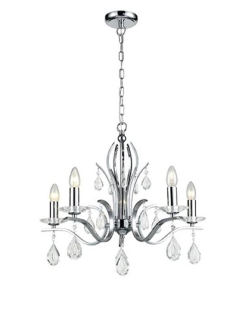 F2403-5 Forum 5 Light Ceiling Pendant In Chrome With Crystal Glass Drops