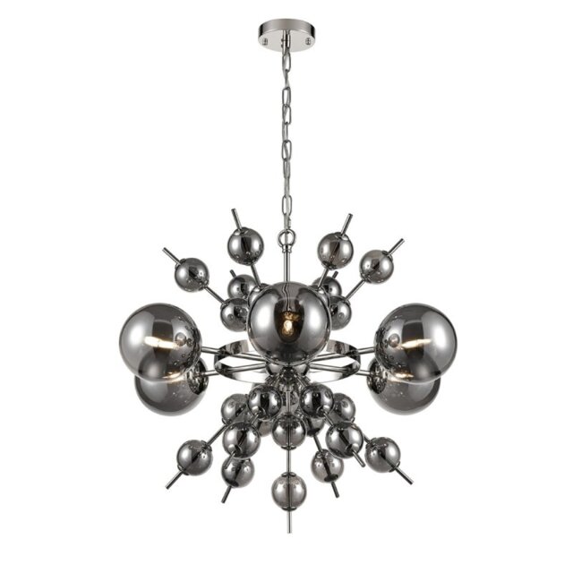 Franklite FL2451-6 Splash 6 Light Ceiling Pendant Light In Chrome Finish With Smoked Glass