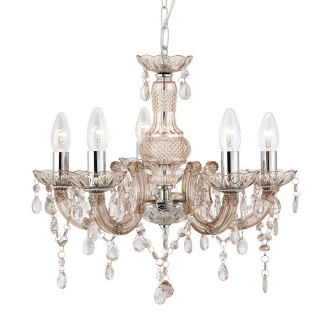 Searchlight 1455-5MI Marie Therese 5 Light Ceiling Pendant Light In Chrome And Mink