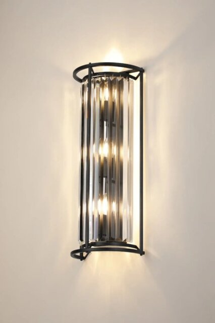 Crown 57 cm Tall Wall Light In Black Finish With Clear Crystal Glass