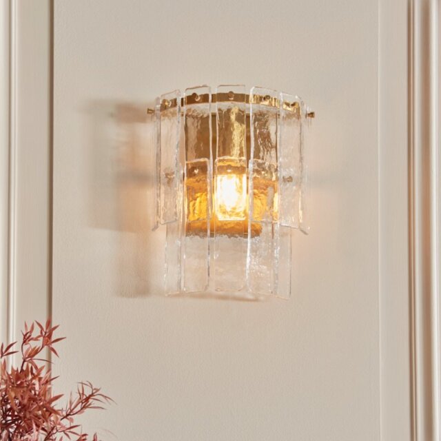Endon 118470 Karine Wall Light In Brushed Aged Brass With Textured Glass