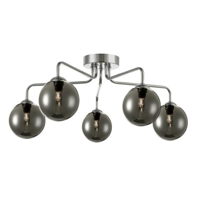 Dar Lighting FEY0550-01 Feya 5 Light Semi Flush Ceiling Light In Polished Chrome With Smoked Glass