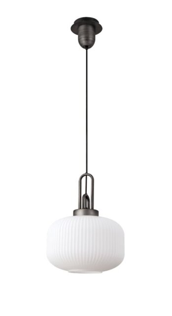 Glenn 1 Light Pumpkin Ceiling Pendant in Aged Pewter With Opal Glass