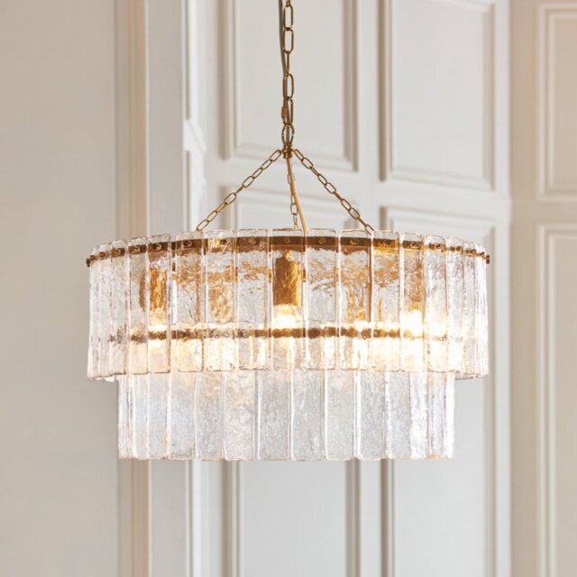 Endon 118469 Karine Tiered Ceiling Pendant In Brushed Aged Brass With Textured Glass