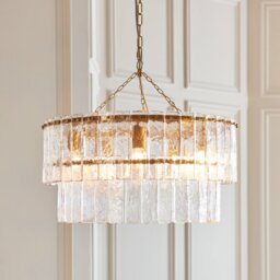 Endon 118469 Karine Tiered Ceiling Pendant In Brushed Aged Brass With Textured Glass