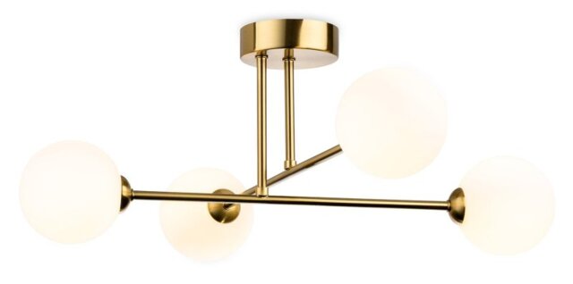 Firstlight 6910BB Lando 4 Light Flush Ceiling Light In Brushed Brass With Opal White Glass