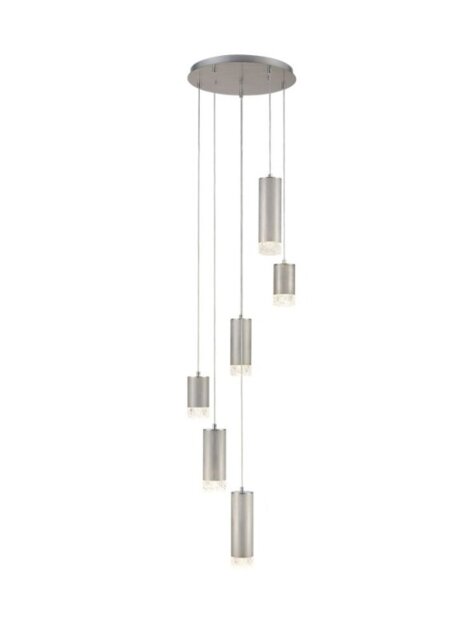 Franklite FL2414-6 Cordelia 6 Light Cluster Ceiling Pendant Light In Satin Brushed Silver Finish