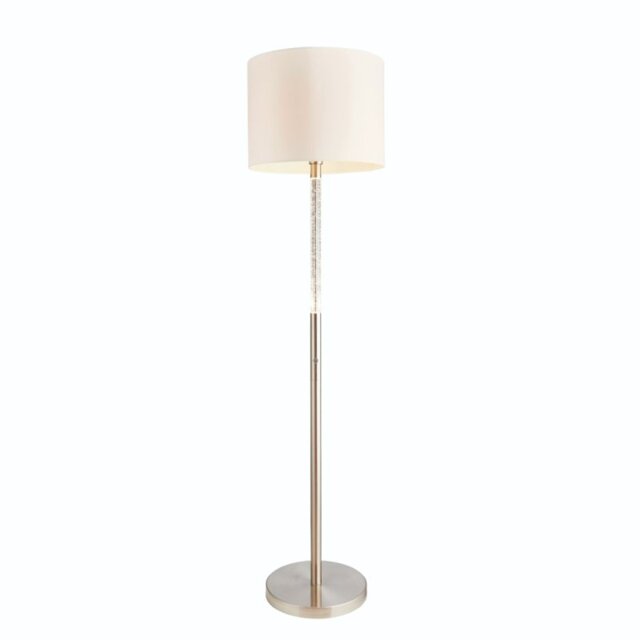 Endon 71620 Andromeda One Light Floor Lamp In Satin Chrome with Bubbles And White Cotton Mix Shade