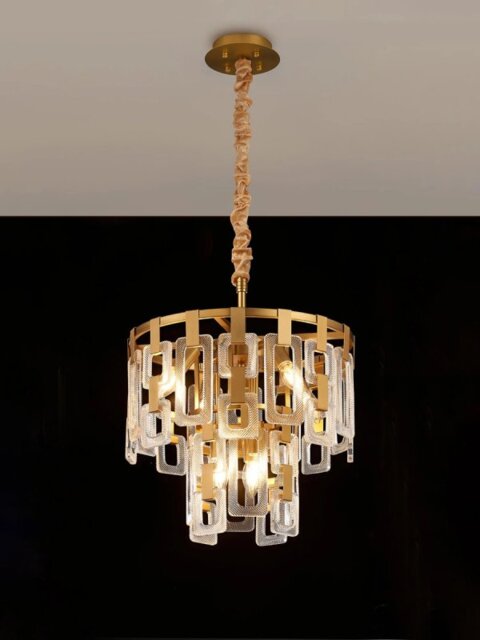 Italica 41 cm 2 Tier Round Pendant In Matt Gold Finish With Clear Glass