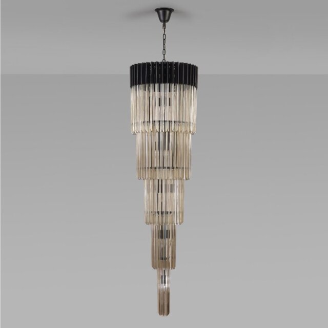 Prestige Metro Large Tiered Ceiling Pendant Light In Matt Black With Cognac Sculptured Glass 50cm