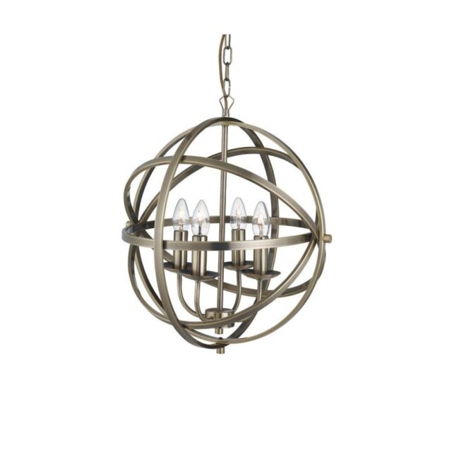 Searchlight 2474-4AB Orbit 4 Light Ceiling Pendant Light In Antique Brass