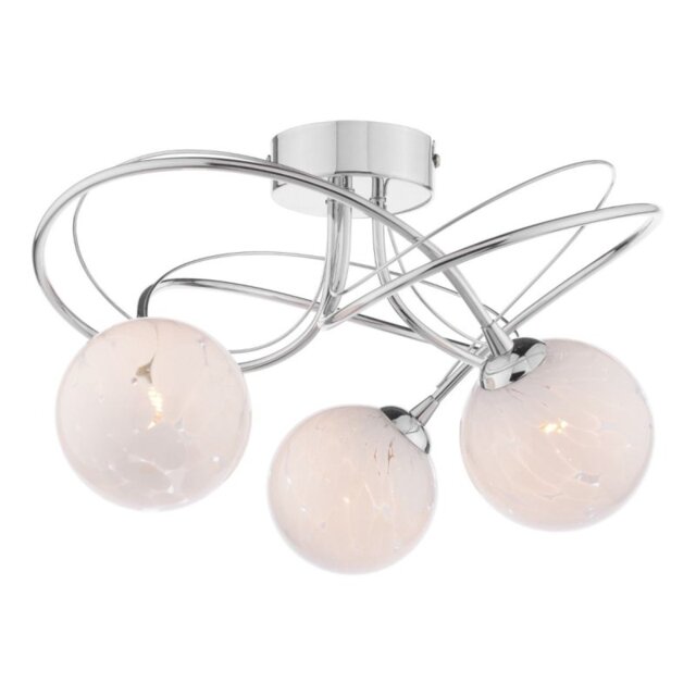 Dar Wisebuys Onawa 3 Light Semi Flush Ceiling Light In Polished Chrome With White Confetti Glass