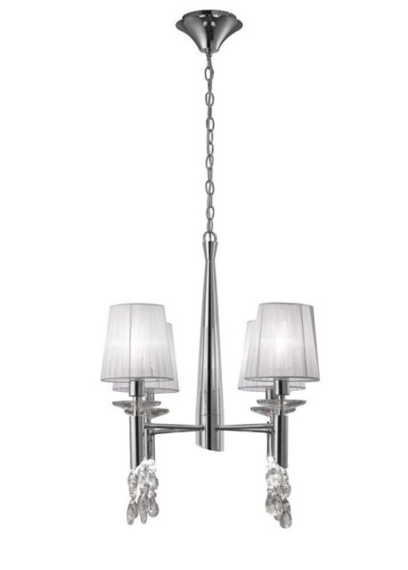 Mantra M3852 Tiffany 4+4 Light Round Pendant Light In Chrome With White Shades
