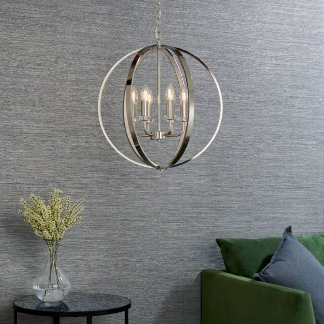 Endon 81508 Ritz 6 Light Ceiling Pendant In Nickel Plate And Clear Crystal