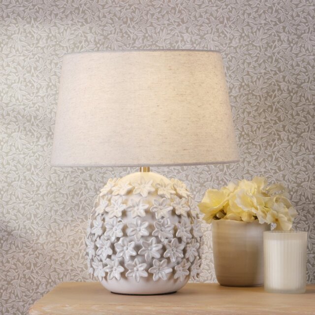 Laura Ashley Ingham Table Lamp In White Ceramic And Brushed Silver Finish With Shade LA3756679-Q