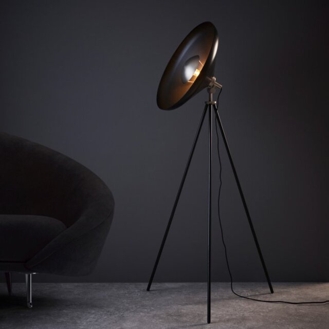 Industrial Floor Lamp In Matt Black Finish And Matt Nickel Detail