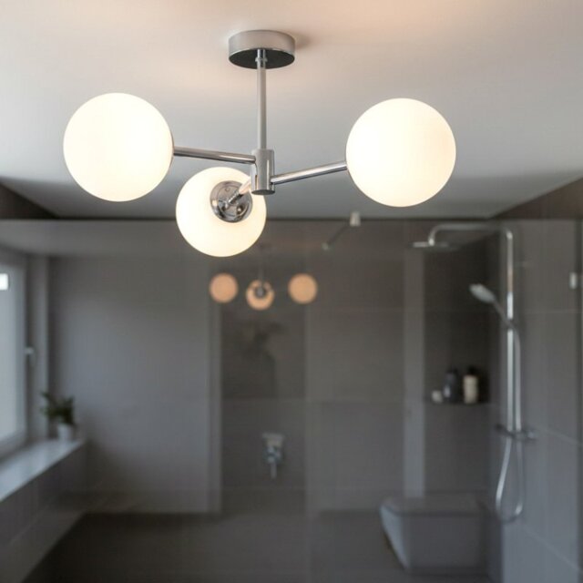 Firstlight 6871CH Splash 3 Light Flush Ceiling Light In Chrome With Opal White Glass IP44