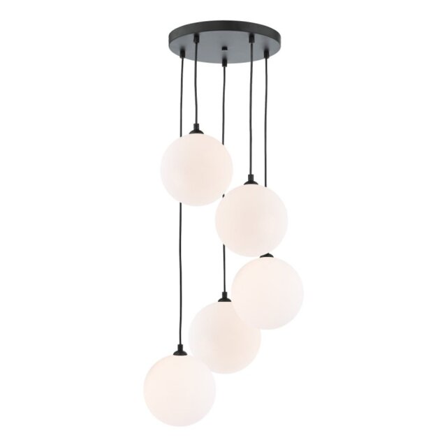 Dar Wisebuys Federico 5 Light Cluster Ceiling Pendant In Matt Black And Large Opal Glass