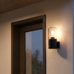 Firstlight 6802BK Manor Wall Light with PIR In Black Finish With Smoked Glass