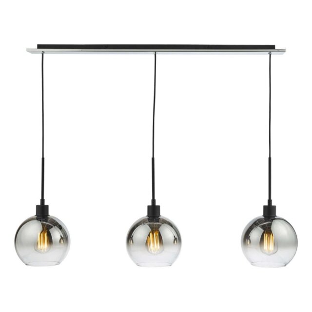 Dar Lighting Lycia 3 Light Bar Ceiling Pendant Light In Black Finish With Smoked Ombre Glass