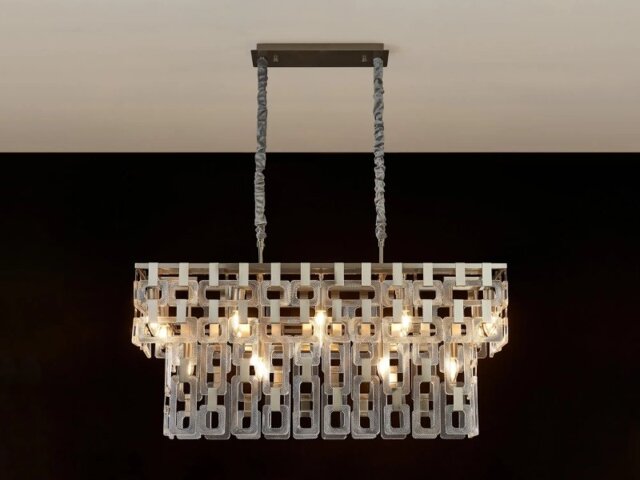 Italica 100 x 33 cm Rectangular Pendant In Satin Nickel Finish With Clear Glass