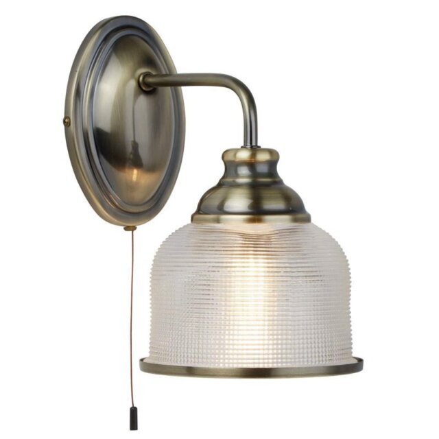 Searchlight 2671-1AB Bistro II One Light Wall Light In Antique Brass With Glass Shades
