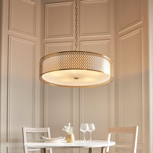 Endon 113421 Cordero 5 Light Grand Ceiling Pendant In Gold With White Inner Shade